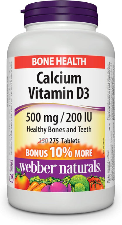 Webber Naturals 碳酸鈣（含維生素 D3），275 片，有助於支持骨骼和牙齒