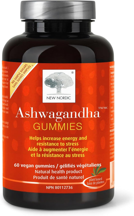 New Nordic Ashwagandha Gummies - Dietary Supplement for Stress Relief & Energy Support - Sugar-Free, Non-GMO, Gluten-Free & Dairy-Free - 60 Vegan Gummies