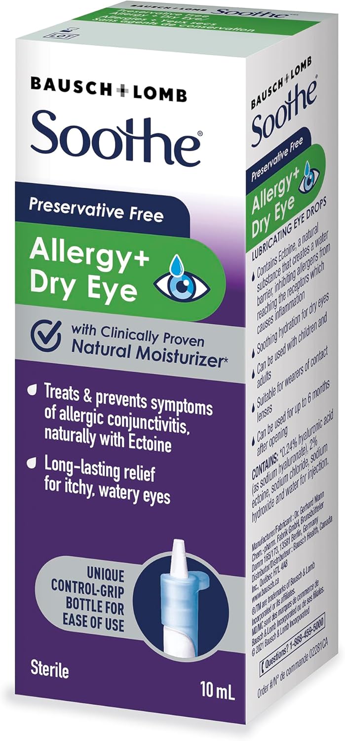 Soothe Preservative Free Eye Drops for Dry Eyes, Allergy Relief for Red, Itching Eyes, 10mL