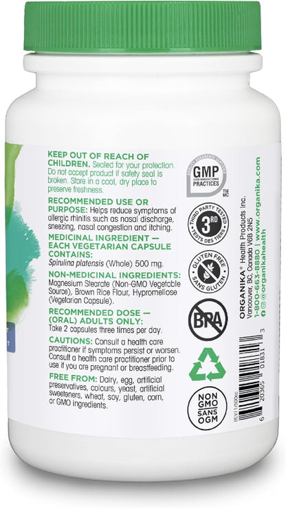 Organika Spirulina 500 Mg Blue Green Algae Allergy Relief, 200 count