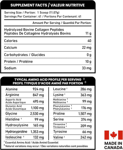 優質即溶膠原蛋白肽蛋白粉，有益於頭髮、皮膚、指甲和關節健康 - 水解，吸收更佳 | 加拿大製造，草飼、生酮、猶太潔食和清真認證 - 非基因改造、無麩質（454克/…