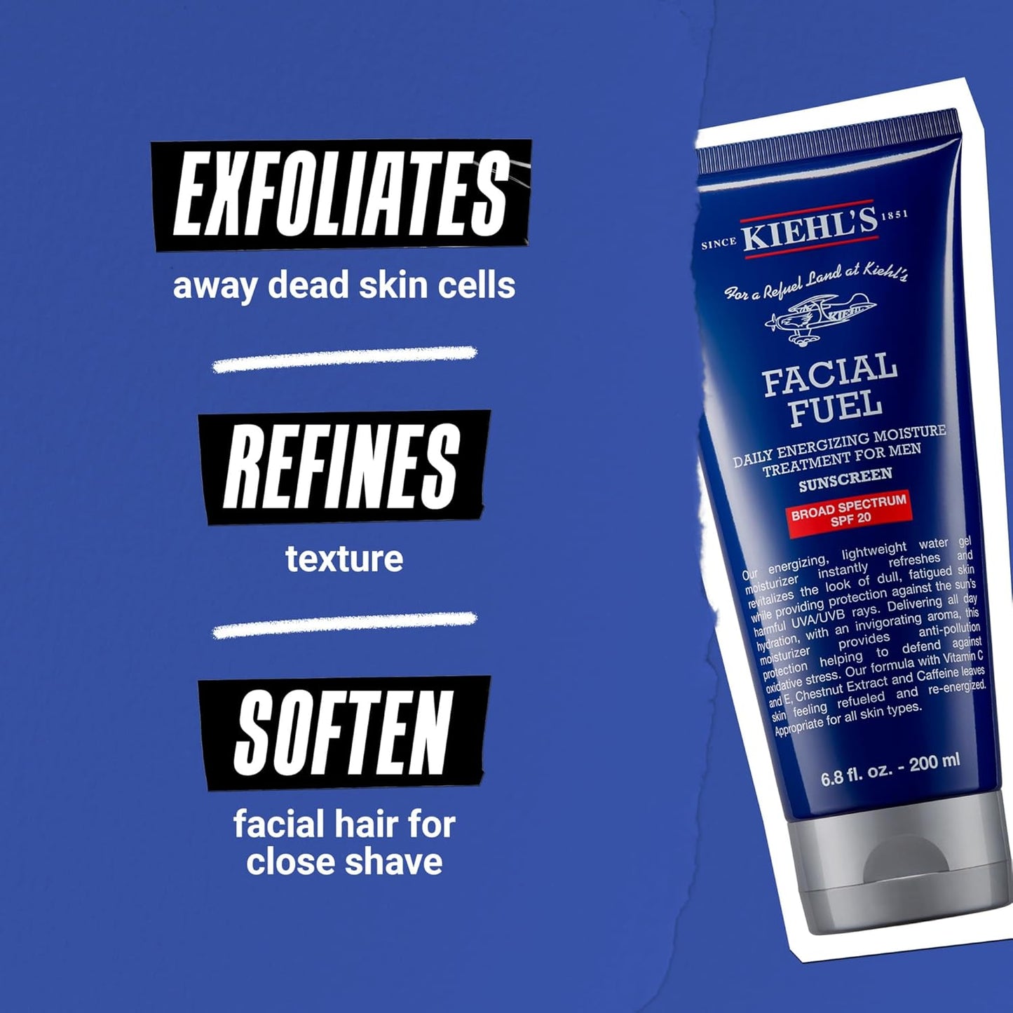 Kiehl's Facial Fuel Moisturizer with SPF 20 for Men, Energizing Face Moisturizer for Dull Skin, Non-Greasy Feel, Hydrating Lotion & Broad Spectrum Sunscreen, with Caffeine & Vitamin C