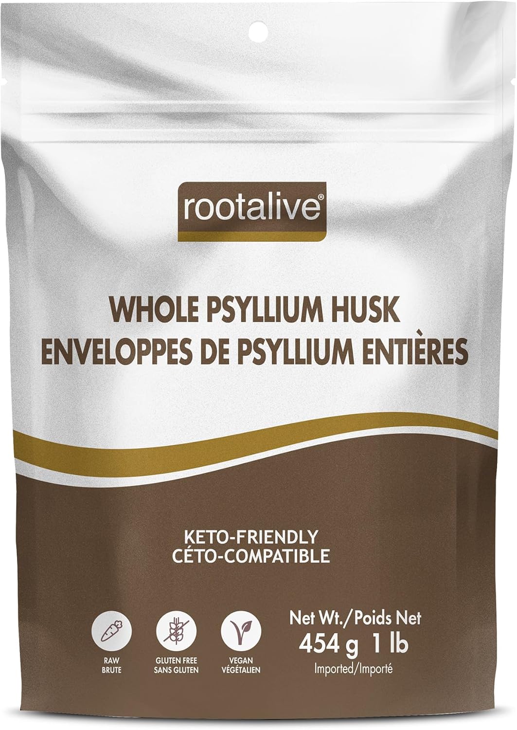 Rootalive - Whole Psyllium Husk, Psyllium Husk Whole Plant-Based Fibre for Digestive Support, Unflavored Superfood Powder with Soluble & Insoluble Fibre, Vegan, Gluten-Free, 454 grams
