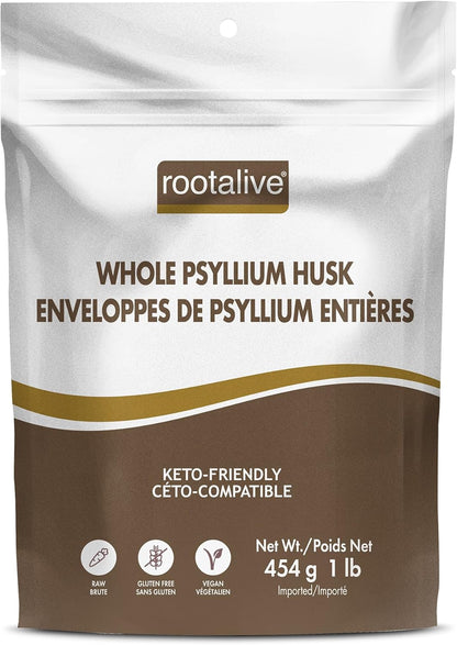 Rootalive - Whole Psyllium Husk, Psyllium Husk Whole Plant-Based Fibre for Digestive Support, Unflavored Superfood Powder with Soluble & Insoluble Fibre, Vegan, Gluten-Free, 454 grams