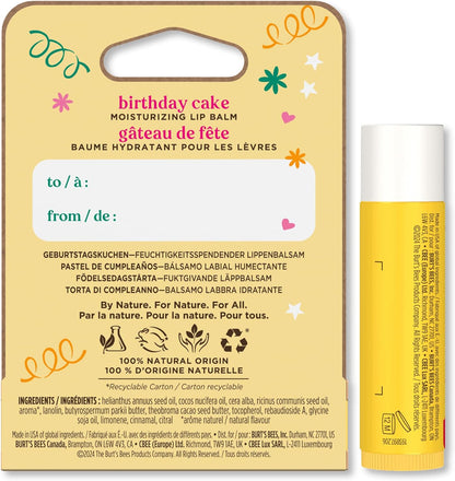Burt's Bees 100% 天然保湿润唇膏，适用于干裂嘴唇，唇部护理，柔软光滑双唇，1 支装 - 生日蛋糕