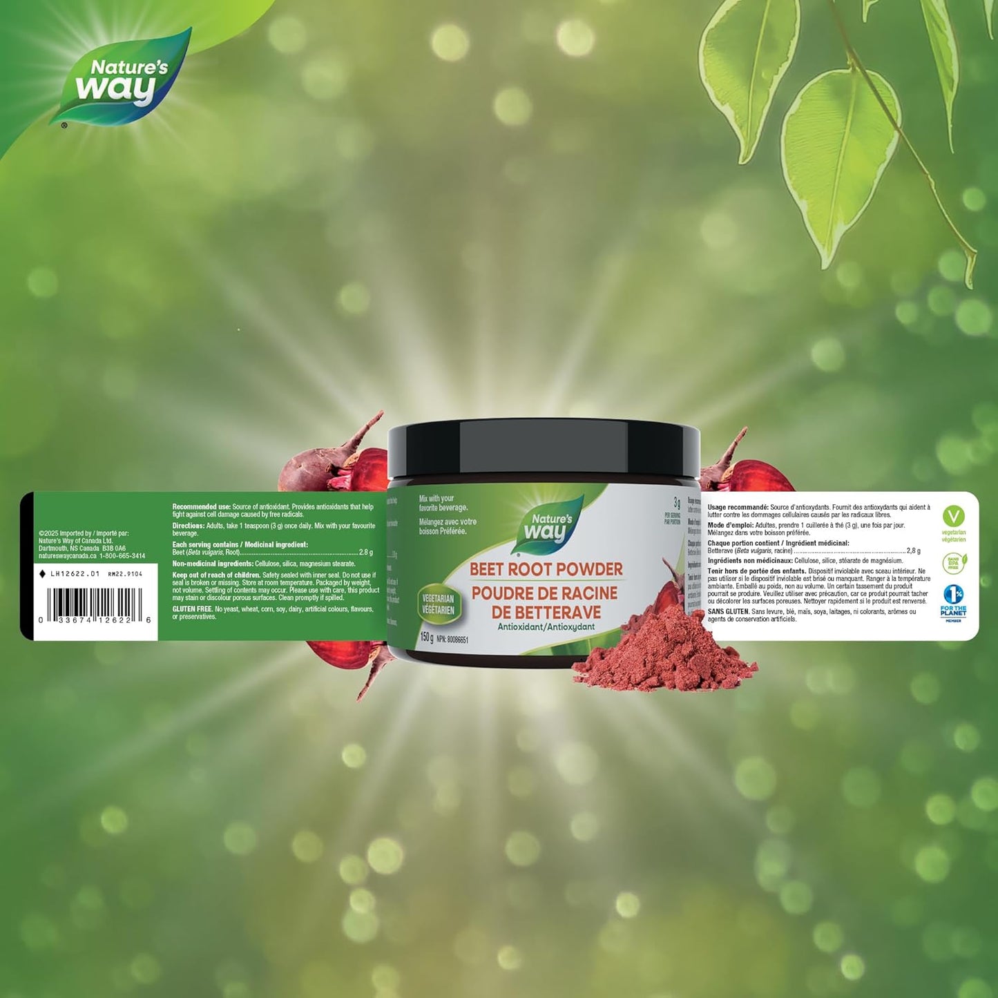 Nature's Way Premium Beet Root Powder - Antioxidant Support, Effortlessly Mixable, Vegan-Friendly & Gluten-Free Supplement - 150g (50 servings)