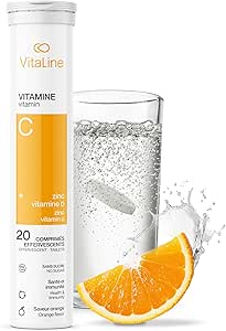 Vitaline 維生素 C 補充劑（含鋅和維生素 D）- 維生素 C 膳食補充劑，用於免疫支持 - 橙味，24 片泡騰片