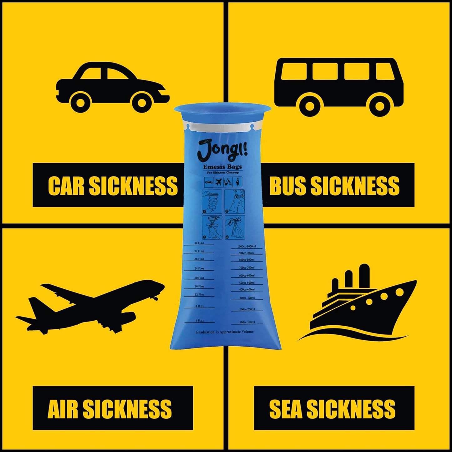 JONGLI 一次性嘔吐袋 24 只裝，不透明一次性嘔吐袋，用於暈車、汽車、出租車、飛機等場合的嘔吐物和嘔吐袋，1000 毫升