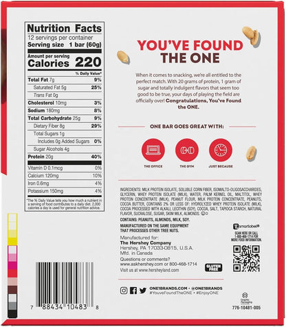 ONE 蛋白棒，花生酱杯，无麸质蛋白棒，含 20 克蛋白质，仅含 1 克糖，适合高蛋白饮食的零食，60 克（12 包）[包装可能有所不同]