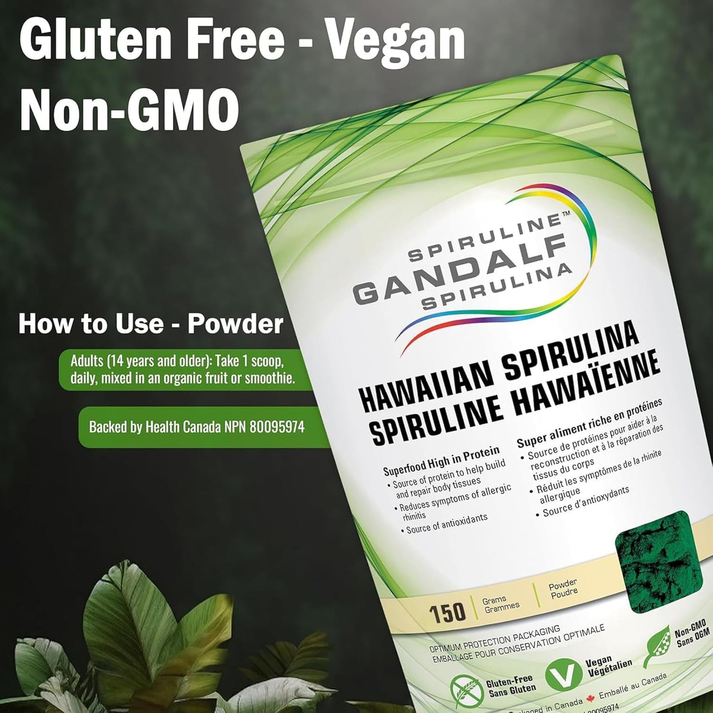 甘道夫加州夏威夷螺旋藻粉 150 克，30 份 - 充滿活力的藍綠藻，有助於平衡生活方式，支持活力和能量，適合素食主義者且營養豐富，是完美的冰沙