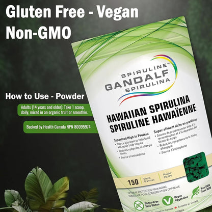 甘道夫加州夏威夷螺旋藻粉 150 克，30 份 - 充滿活力的藍綠藻，有助於平衡生活方式，支持活力和能量，適合素食主義者且營養豐富，是完美的冰沙