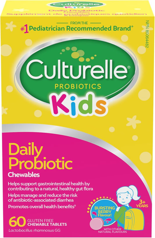 Culturelle Kids 每日益生菌咀嚼片，适合儿童，含 100% 天然来源的乳酸杆菌 GG 菌株，经临床研究最多的益生菌，儿科医生推荐，浆果味，60 粒咀嚼片