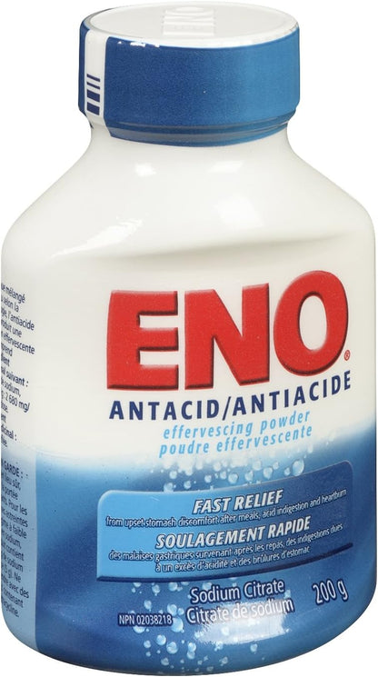 ENO 抗酸泡腾粉，用于缓解胃灼热和消化不良，缓解胃部不适，200 克