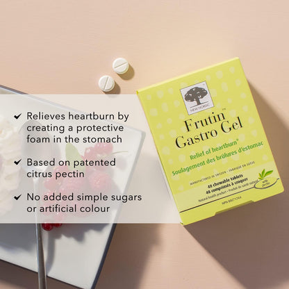 New Nordic Frutin 胃凝胶 - 无糖、素食咀嚼抗酸剂 - 支持缓解胃酸 - 采用柑橘果胶制成 - 48 片咀嚼片（2 包）