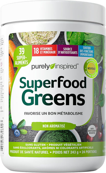 Purely Inspired Greens Superfood Powder for Women and Men - Organic Greens Smoothie Blend Supports Digestive Health & Immunity - Fruit & Veggie Blend, Gluten-Free (24 Servings)