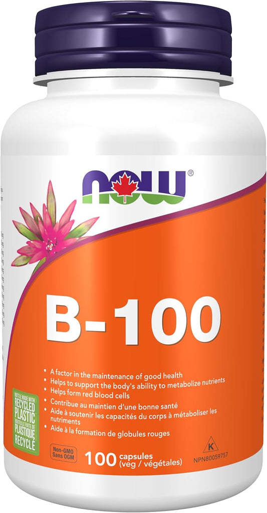 NOW Supplements，維生素B-100，能量生成，神經系統健康，100粒素食膠囊