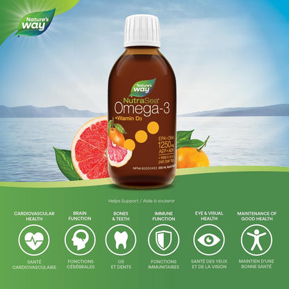 Nature's Way NutraSea Omega-3 和維生素 D 補充劑 - 含 1250 毫克 EPA 和 DHA、1000 IU 維生素 D3 的魚油 - 支持健康的心臟和大腦，幫助強健骨骼和牙齒，並有助於支持免疫系統 - 葡萄柚…