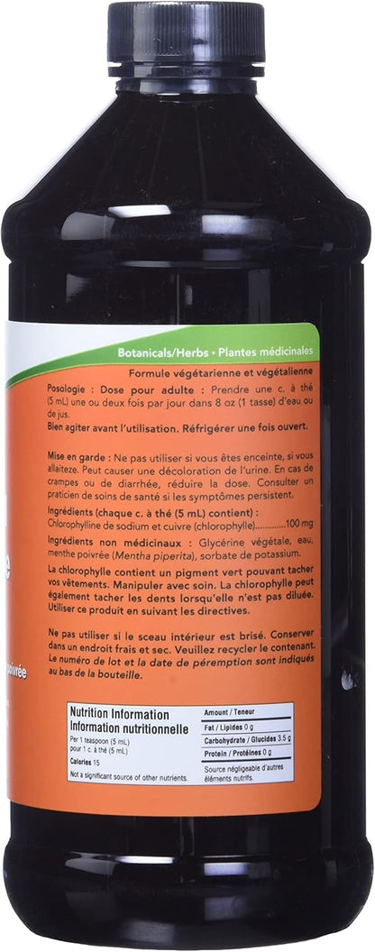NOW Supplements, Liquid Chlorophyll, Super Concentrated, Internal Deodorizer, Mint Flavour, 473mL