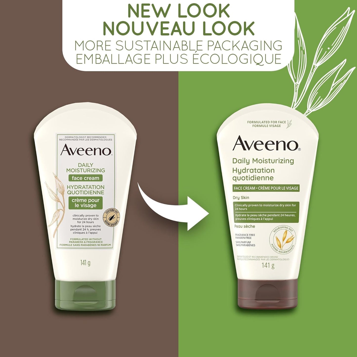 Aveeno 卸妆湿巾、大豆提取物正能量焕彩洁面湿巾（25 片装）和每日保湿面霜（每日保湿面部和颈部乳液）（无香型，141 克）