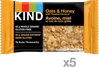 KIND Bars, Dark Chocolate Nuts & Sea Salt, Gluten Free, Low Sugar, 40 Grams, 12 Count & Healthy Grains Bars, Oats & Honey with Toasted Coconut, Gluten Free, 35 Grams, 5 Count