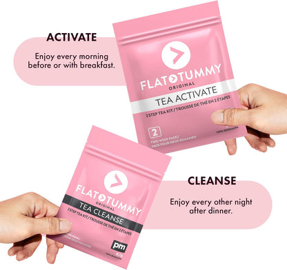 Flat Tummy Tea (2-Week, 2-Tea Program) - Detox Cleanse, Herbal Blend ft. Senna, Lemon Balm, Dandelion Root - Occasional Bloating Relief Women