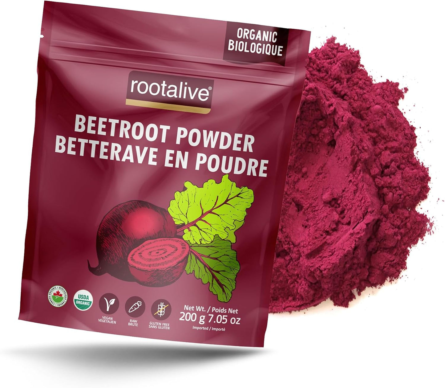Rootalive Organic Beetroot Powder 200g, Raw and Vegan Superfood Beet Powder for Smoothies, Juice, Sauces, Baked goods and More