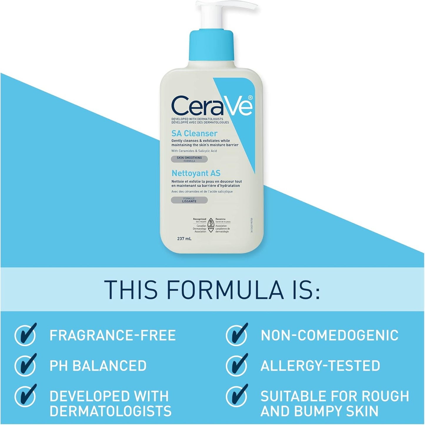 CeraVe SALICYLIC ACID Lotion, 237ML & SALICYLIC ACID Cleanser, Renewing SA Smoothing BHA Exfoliant for Face. Suitable for Keratosis Pilaris & Psoriasis. Gentle Cleanser, 237ml