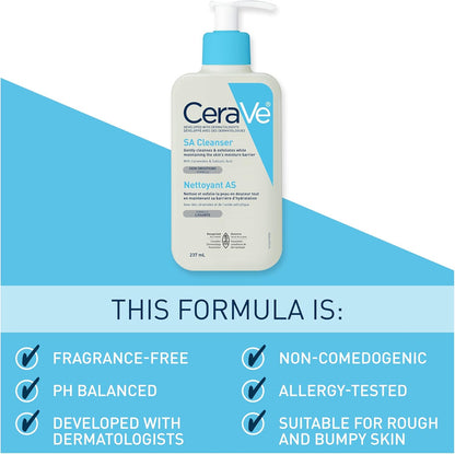CeraVe SALICYLIC ACID Lotion, 237ML & SALICYLIC ACID Cleanser, Renewing SA Smoothing BHA Exfoliant for Face. Suitable for Keratosis Pilaris & Psoriasis. Gentle Cleanser, 237ml