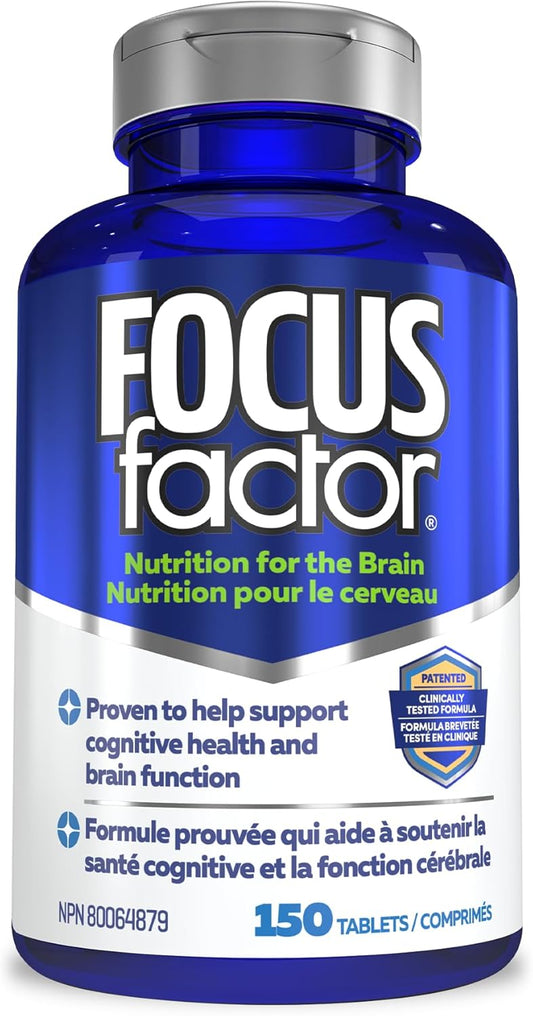 Focus Factor 大腦補充劑和完整複合維生素（150 粒），含鋅、鎂、維生素 B6、B12、D、假馬齒莧和 N-乙醯酪氨酸，支持認知功能和大腦健康