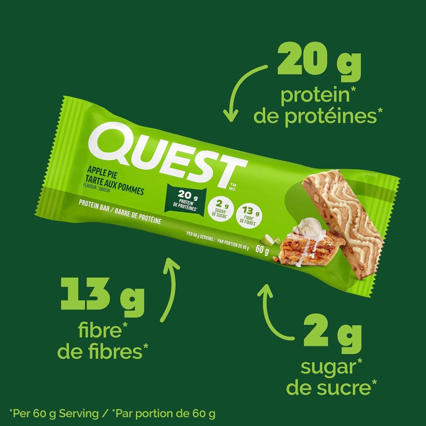 Quest Nutrition 苹果派风味蛋白棒，高蛋白、高纤维、无麸质，12 支