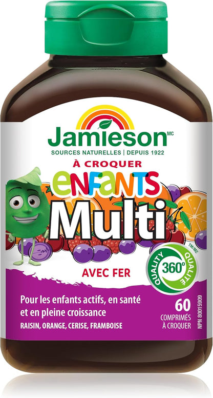 Jamieson 咀嚼益生菌 20 亿活性细胞 - 天然草莓味 & 100% 完整儿童咀嚼复合营养素 60 片