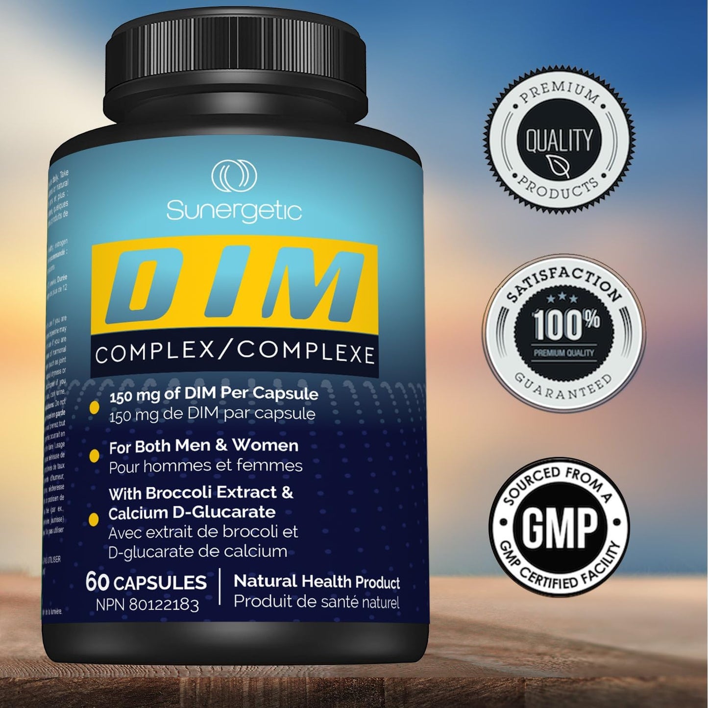 Sunergetic 優質 DIM 補充劑 - 150 毫克 DIM（二吲哚甲烷）、西蘭花、D-葡萄糖酸鈣和胡椒鹼 - 男女適用 DIM 膠囊 - DIM 複合物，用於更年期支持和平衡 - 60 粒 DIM 膠囊