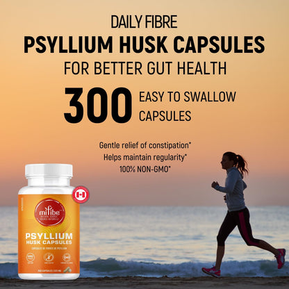 mifibe Psyllium Husk Fibre Capsules | 300 Pills | 2625mg Per Serving | Natural Laxative for Constipation Relief | Soluble Fibre