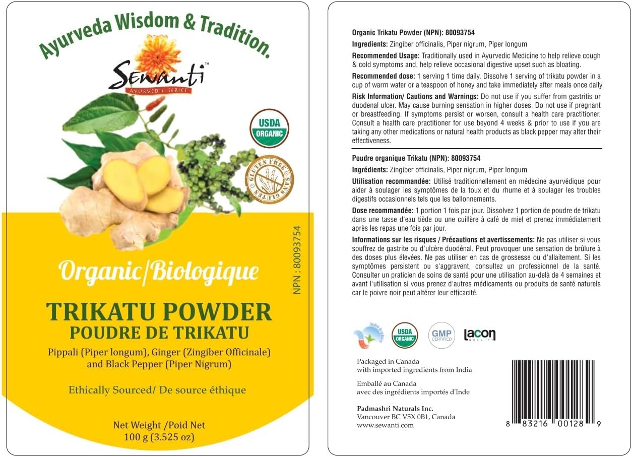 Sewanti Organic Trikatu Powder, NPN 80093754,100g
