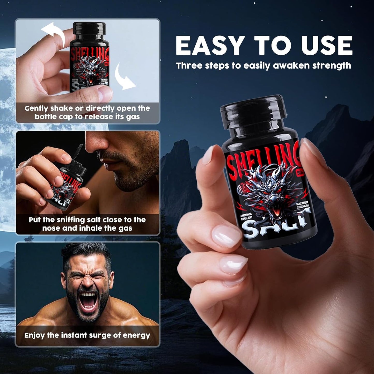 Smelling Salts, Portable Ammonia Smelling Salts for Athletes, Elevated Performance, Improved Concentration, Safe and Gentle