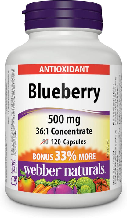 Webber Naturals Blueberry, 120 Capsules, Antioxidant Spport & Vitamin C Timed Release 1000 mg, 150 Tablets, For Bones, Teeth, Immune and Antioxidant Health