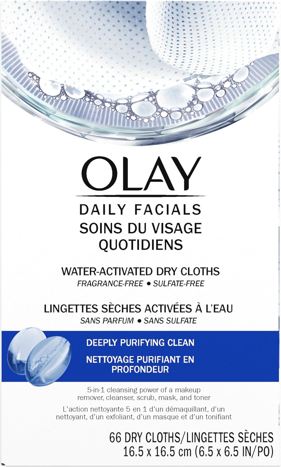 Olay Cleansing Wipes, Daily Facials, 5 in 1 Power of a Makeup Remover, Scrub, Toner, Mask and Cleanser - Fragrance-Free, Textured No-Soap Cloth, Gentle Skin Care, Vitamin Complex-Infused Formula, 66 Count