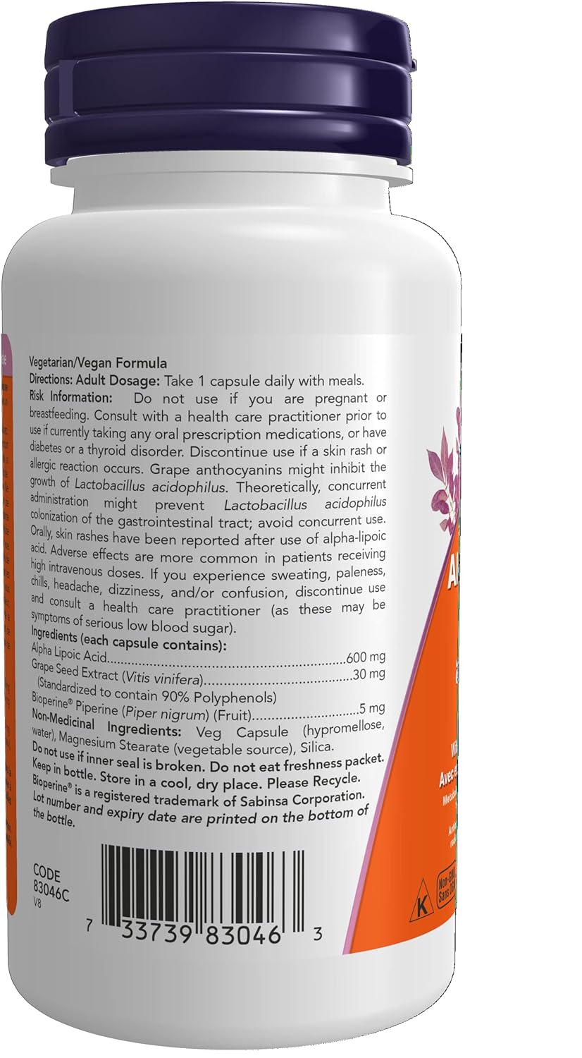 NOW α-硫辛酸，600毫克，60粒素食膠囊和左旋肉鹼，雙倍強度1000毫克，100片