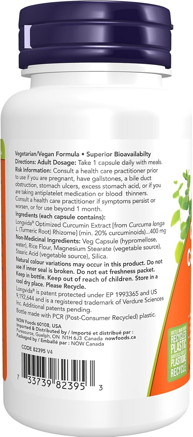 NOW Supplements, CurcuBrain 400 毫克，含 Longvida 優化薑黃素，50 粒素食膠囊