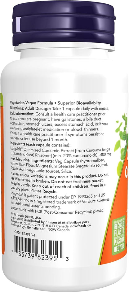 NOW Supplements, CurcuBrain 400 毫克，含 Longvida 優化薑黃素，50 粒素食膠囊