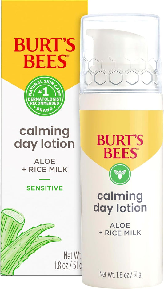 Burt's Bees 敏感保湿温和日常面霜，保湿乳液，适合敏感肌肤，含芦荟和米浆，98.9% 天然成分，由皮肤科医生研制，51g