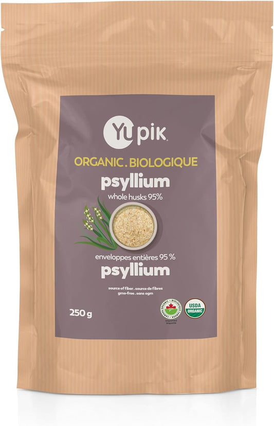 Yupik 有机全壳洋车前子 250 克，纯度 95%，膳食纤维来源，经美国农业部认证，非转基因，犹太洁食认证，无麸质，无糖，无脂肪，无味，植物基，非常适合燕麦片、格兰诺拉麦片和谷物