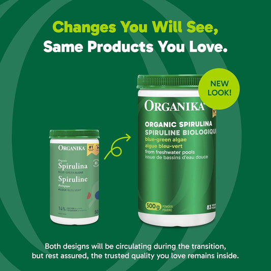 Organika Canadian-Made Certified Organic Spirulina Powder- Superfood, 3rd Party Tested, Pristine Sourcing, Vegan- 500g