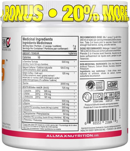 ALLMAX Nutrition - AMINOCUTS (A:CUTS) - 體重管理 BCAA（左旋肉鹼 + 牛磺酸 + 綠咖啡） - 西瓜口味 - 252 克 - 36 份