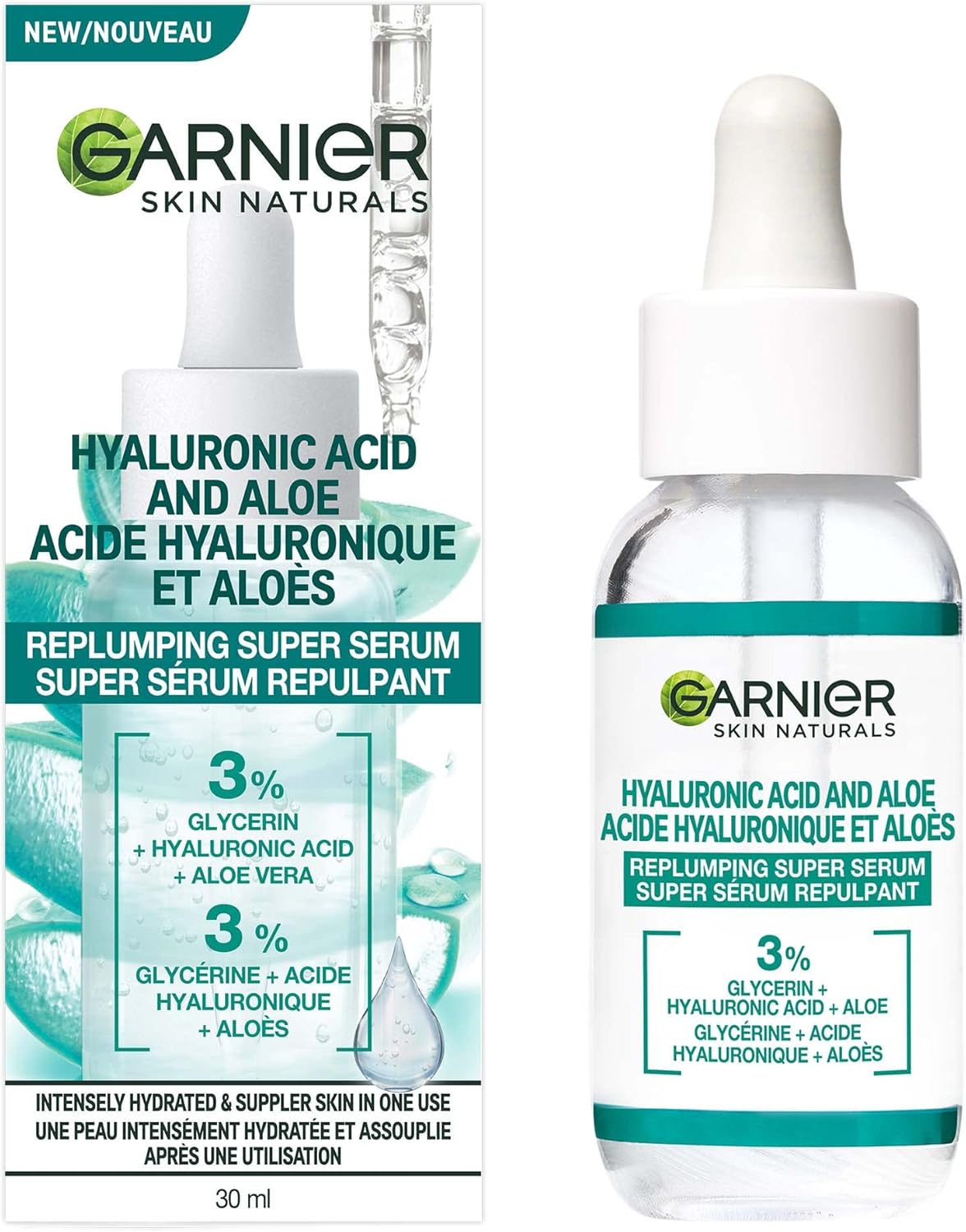 Garnier Aloe Vera Serum, With Hyaluronic Acid and Aloe, Replumping and Hydrating & Moisture Rescue Face Moisturizer Gel Cream, 24 Hour Hydrating Skin Care