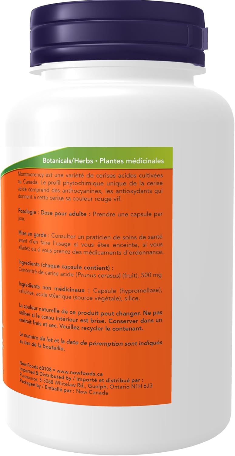 NOW Supplements, 酸樱桃（Prunus cerasus）500 毫克胶囊，50:1 浓缩液，草本补充剂，90 粒