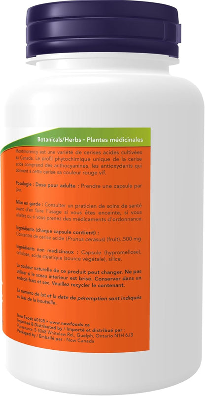 NOW Supplements, 酸樱桃（Prunus cerasus）500 毫克胶囊，50:1 浓缩液，草本补充剂，90 粒
