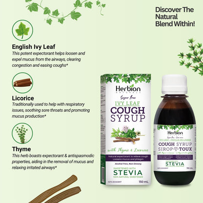Herbion Naturals 常春藤叶百里香止咳糖浆，150 毫升 - 天然祛痰药；缓解咳嗽；化痰；适用于成人和 4 岁及以上儿童