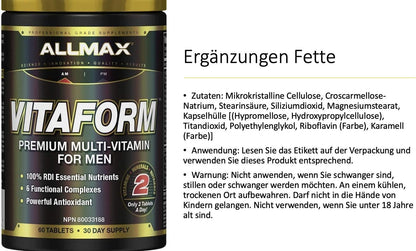 Allmax Nutrition - VITAFORM - 高级 - 男士高性能复合维生素 - 30 天供应 - 60 粒