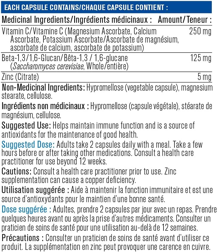 Progressive Immuno 每日支持 60 粒植物胶囊，含维生素 C、β-葡聚糖和锌，60 粒
